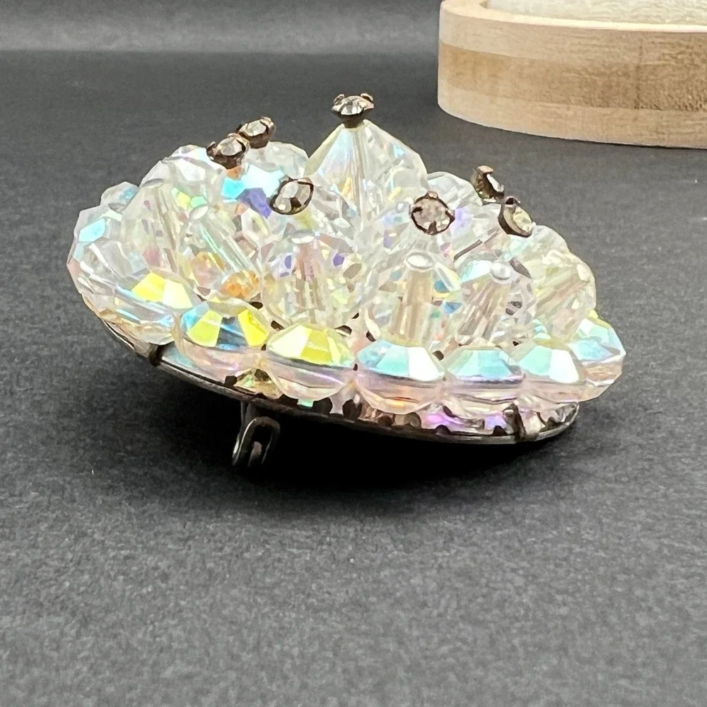 Vintage Brooch AB Crystal Cluster Rhinestones Domed 60s